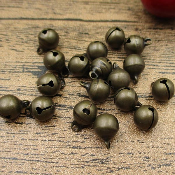 50 Round Copper Bell Charms-8mm, Antique Bronze Tone-RS670