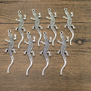 8 Lizard Charms,Antique Silver Tone-RS944