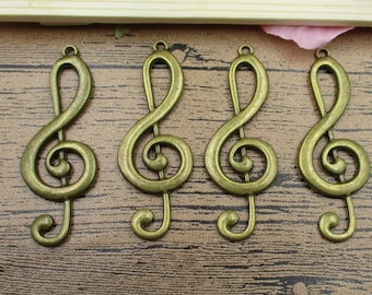 4 Large Treble Clef Charms ,Antique Bronze Tone -RS153