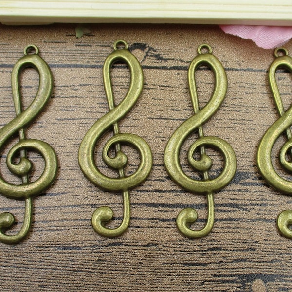 4 Large Treble Clef Charms ,Antique Bronze Tone -RS153