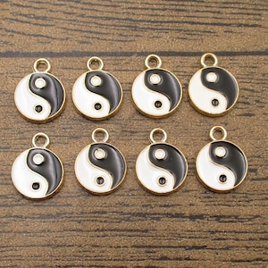 8 Gold Tai Chi Charms,White And Black Enamel Plated-RS1188