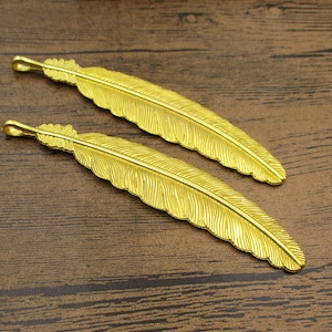 2 Large Feather Charms Gold Color-RS025