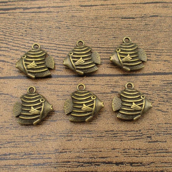 6 Charmes de poissons, Tonalité en bronze antique, Double Sided-RS1075