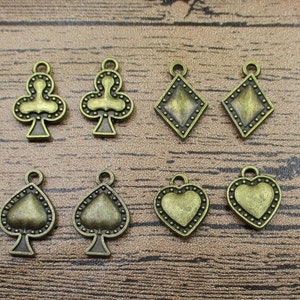 12 Poker-Anzug-Charms, antiker Bronzeton, doppelseitig -RS161