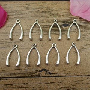 20 Wishbone Charms Antique Silver Tone-RS512
