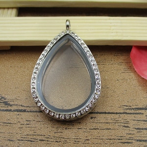 1 Drop Glass Floating Locket Pendant With Crystals Rhinestones,Openable Pendant-TS022