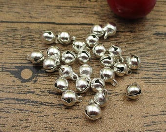 50 Round Silver Bell Charms-6mm-RS671