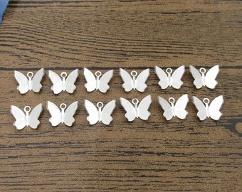 12 Butterfly Charms ,Bright Silver Tone 3D Charms-RS1062