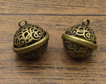 2 Big Bell Charms-20mm,Antique Bronze Tone 3D-RS1272