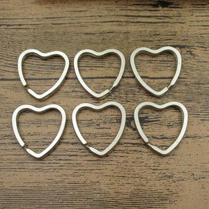 6 Heart Charm Key Rings,Antique Silver Tone Double Loops-RS655