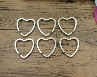 6 Heart Charm Key Rings,Antique Silver Tone Double Loops-RS655