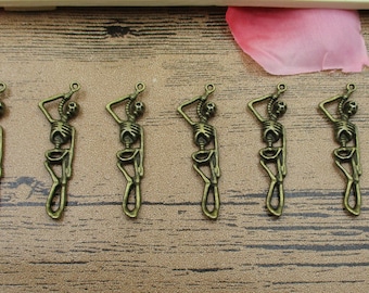 12 Man Skeleton Charms,Antique Bronze Tone-RS259