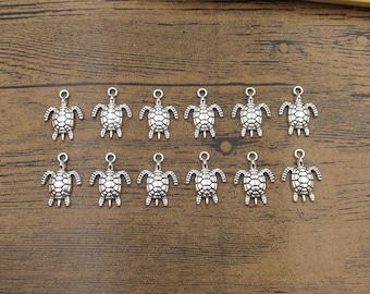 12 Turtle Charms,Antique Silver Tone-RS1445