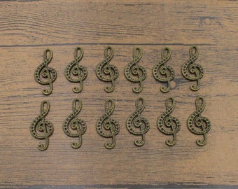 12 Treble Clef Charms,Antique Bronze Tone -RS558