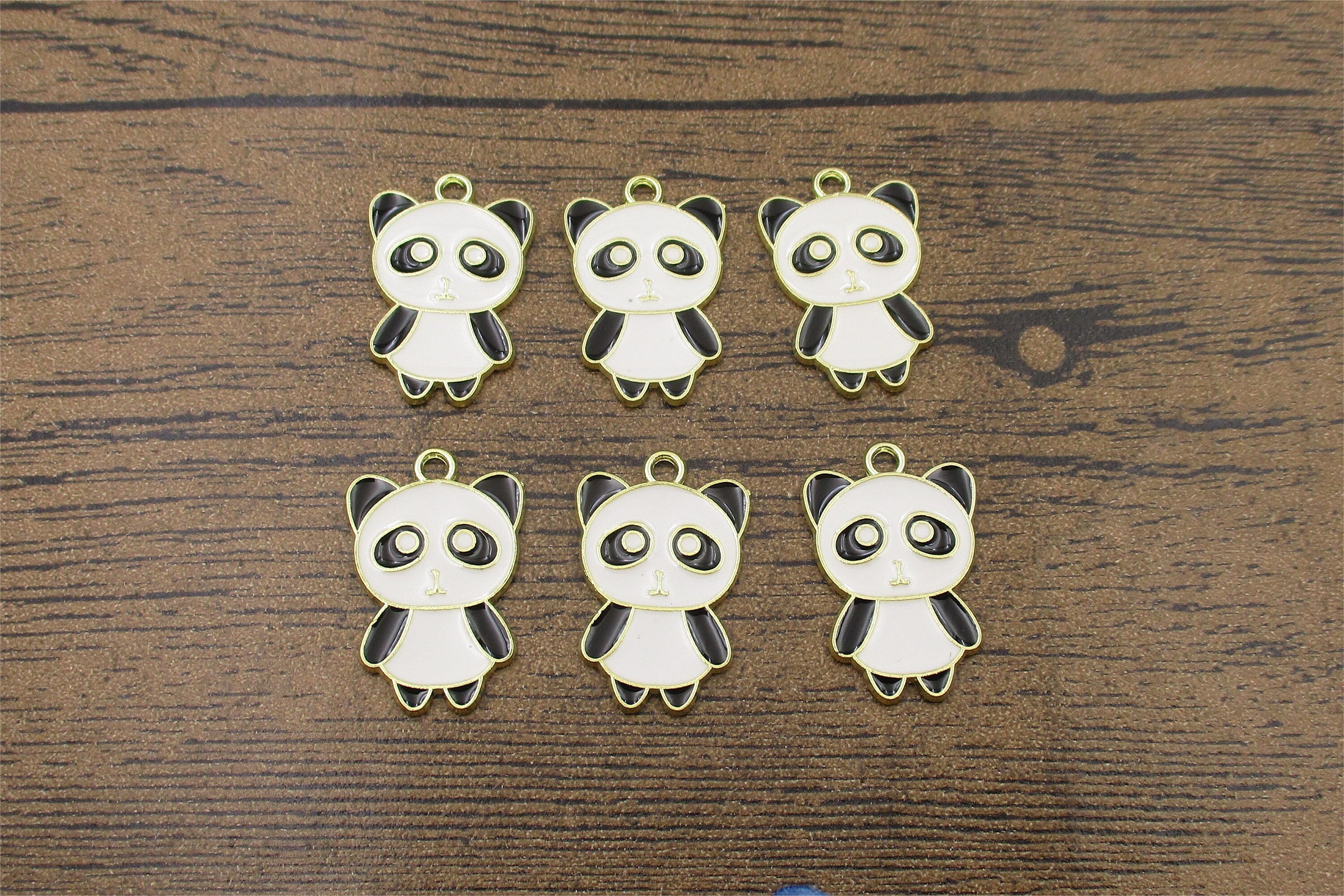 6 Giant Panda Pendants,white and Black Enamel Charms-rs1369 6 Giant Panda Pendants,white and Black Enamel Charms-rs1369