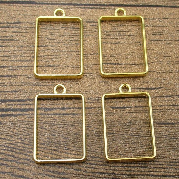 4 Open Bezel Frame Pendants-Rectangle,Pressed Flower Frame Charms,Gold Color-TS262