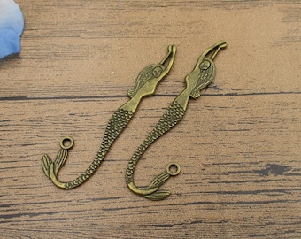 2 Mermaid Charms Antique Bronze Hairpins-Bookmarks-Vintage Style-RS1095