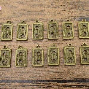 20 Cassette Tape Charms ,Antique Bronze Tone,Double Sided -RS151