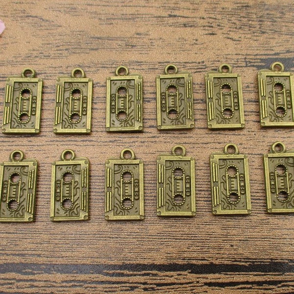 20 cassette ruban breloques, pendentifs, tonalité en Bronze, Double face - RS151