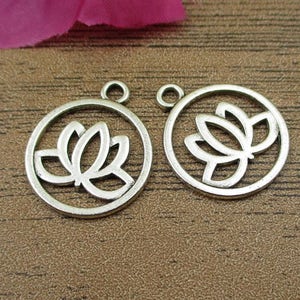20 Lotus Flower Charmsantique Silver Tone Double Sided RS551 - Etsy