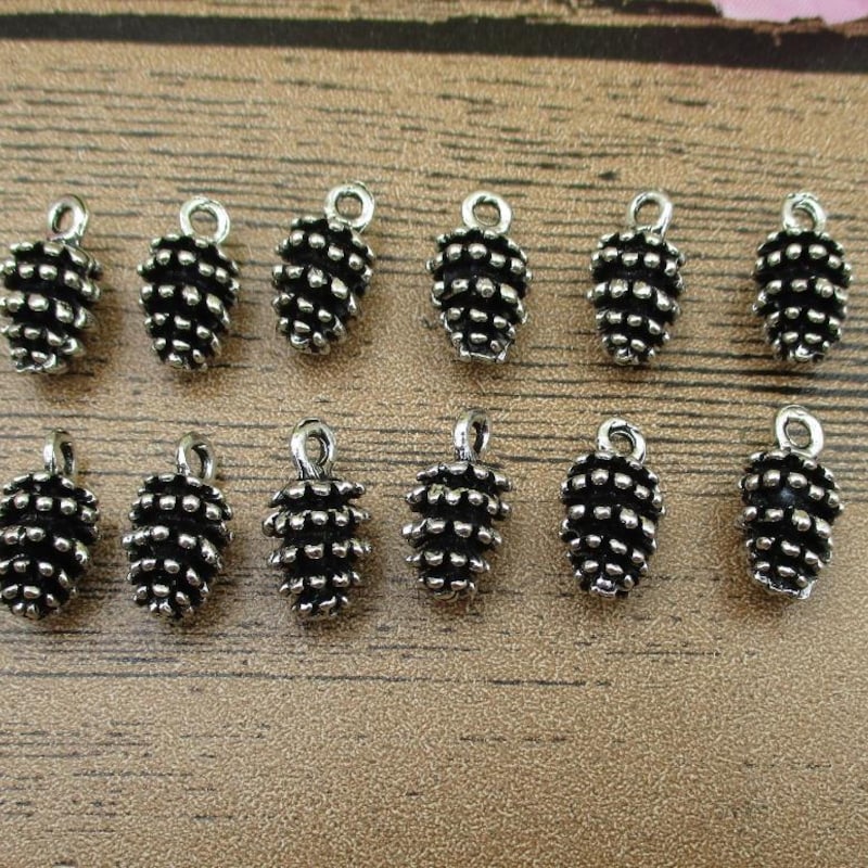 12 Antique Gold Tone Pine Cone Charms – L12 – For Jewelry Making