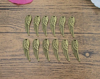 12 Detailed Wing Charms Antique Bronze Tone Double Sided-RS799