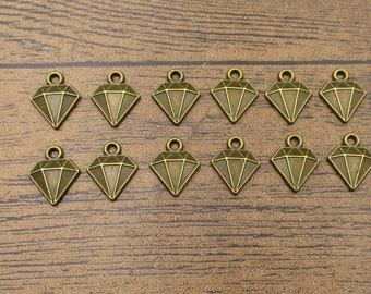 20 Diamond Charms, Antique Bronze Tone -RS1261