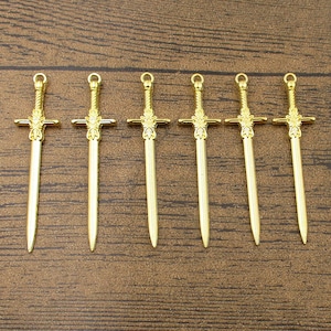 6 Sword Charms,Gold Color 2 Sided-RS1333