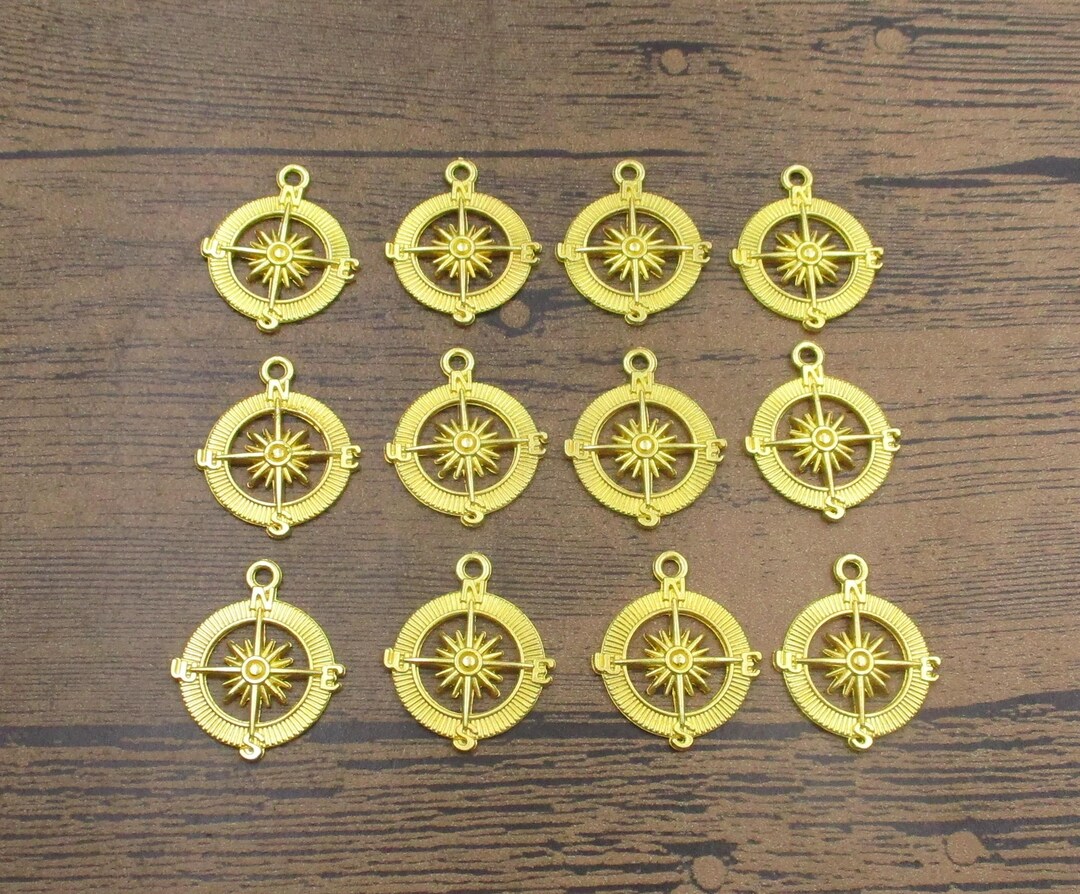 12 Compass Charms,gold Color-rs138 - Etsy
