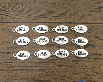 20 Best Friends Charms,Antique Silver Tone,Oval Tag Pendants-RS767