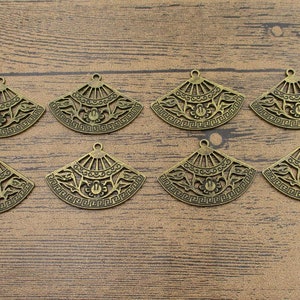8 Fan Pendants ,Antique Bronze Tone Double Sided-RS1044