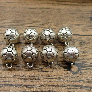 8 Round Soccer Ball Charms ,Antique Silver Tone, 3D Charms-RS579