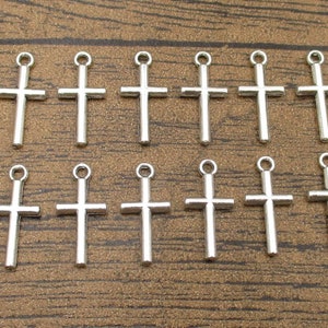 50 Little Cross Charms,Antique Silver Tone-RS1274