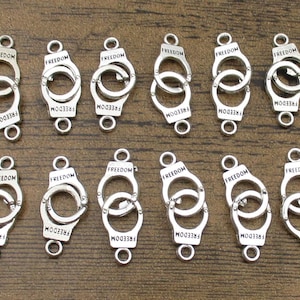 12 Pairs Handcuffs Charms,Antique Silver Tone-RS1271