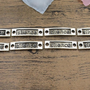 8 encantos del conector de la carta del silencio, tono de plata antiguo-RS822