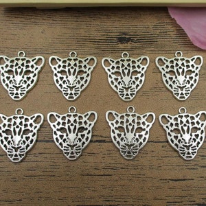 8 Leopard Head Charms,Antique Silver Tone-RS491