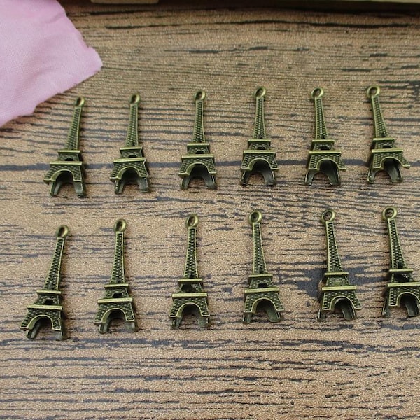 VENTE EN VRAC! 100 petit tour Eiffel charmes, antique bronze ton, 3D Charms-RS648