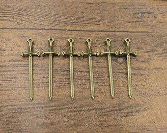 6 Sword Charms,Antique Bronze Tone,Double Sided-RS9083S