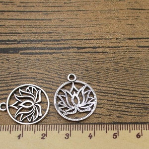 12 Lotus Flower Charms,Antique Silver Tone-RS1113 image 3