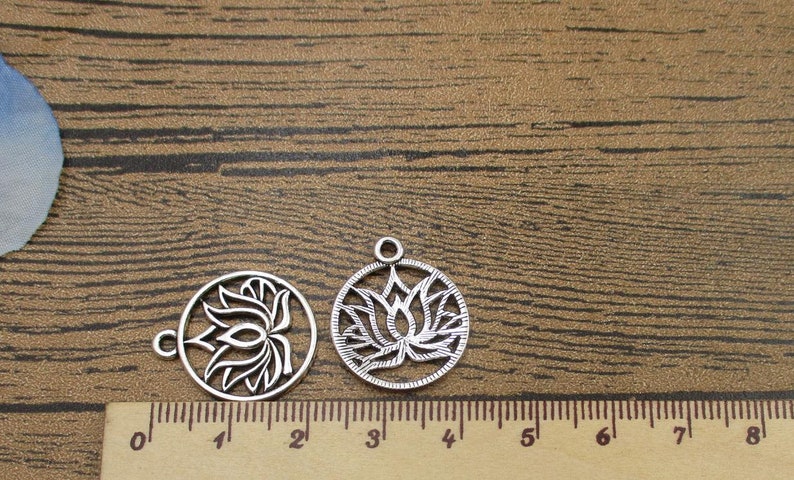 12 Lotus Flower Charms,Antique Silver Tone-RS1113 image 3