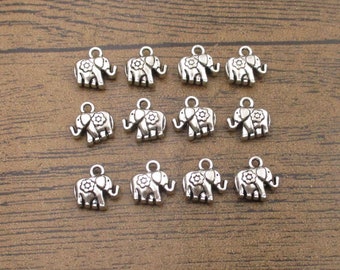 20 Stück Kleiner Elefant Charms, antik silberfarben, doppelseitig-RS332