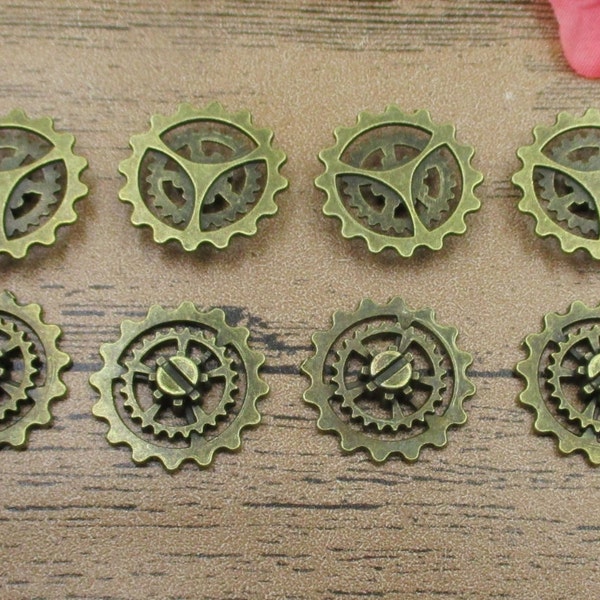 12 Gear Charms Antique Bronze Tone,Steam Punk, Clock Cog-RS287