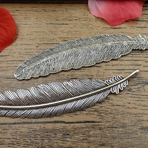 2 Large Feather Charms Antique Silver Tone-RS025