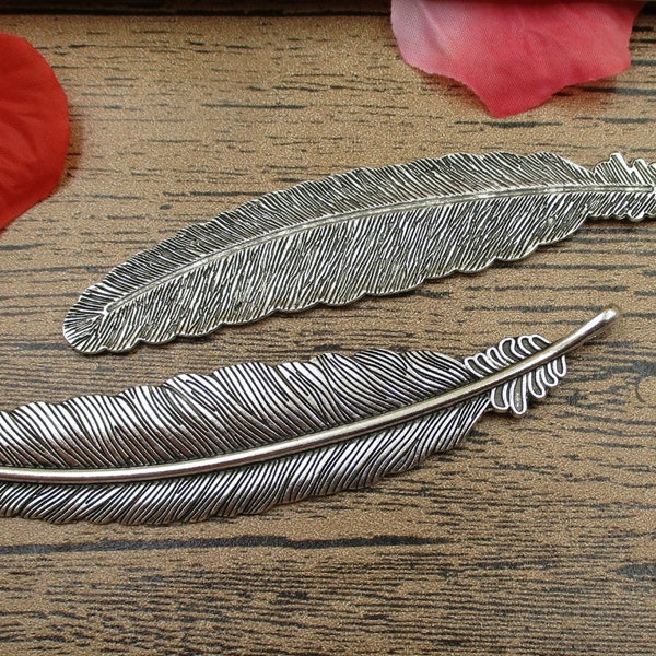 BULK SALE! 12 Large Feather Charms Antique Silver Tone-RS025