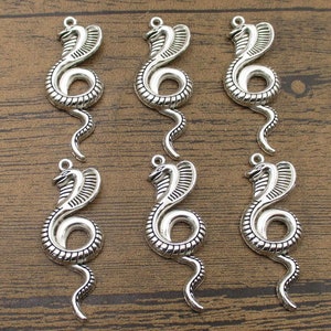 6 Cobra Snake Charms,Antique Silver Tone 3D-RS1256