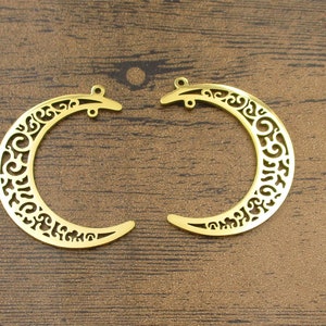 2 dijes de luna ahuecada de acero inoxidable color dorado-SS1066