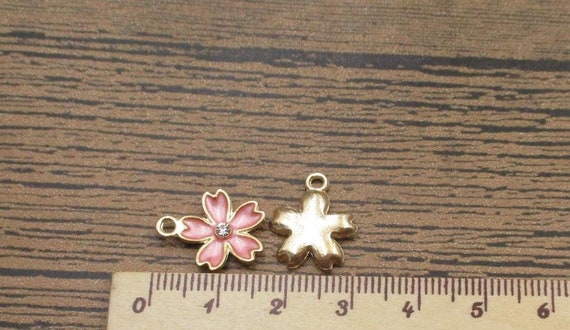 8 Sakura Charms,pink Plated Enamel With a Diamond-rs965 - Etsy Israel