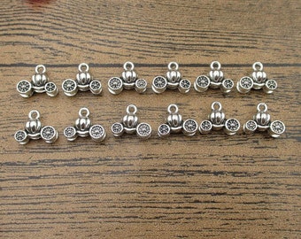 12 Pumpkin Car Charms, Antique Silver Tone 3D Charms-RS898