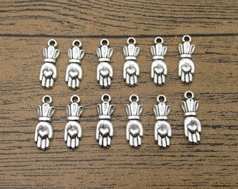 BULK SALE! 100 Hand Charms With a Heart,Antique Silver Tone-RS1014