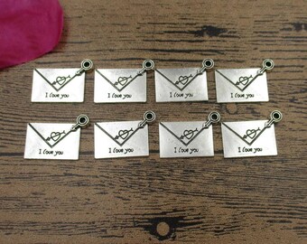 12 Envelope Charms, Love Letter,Antique Silver Tone-RS705